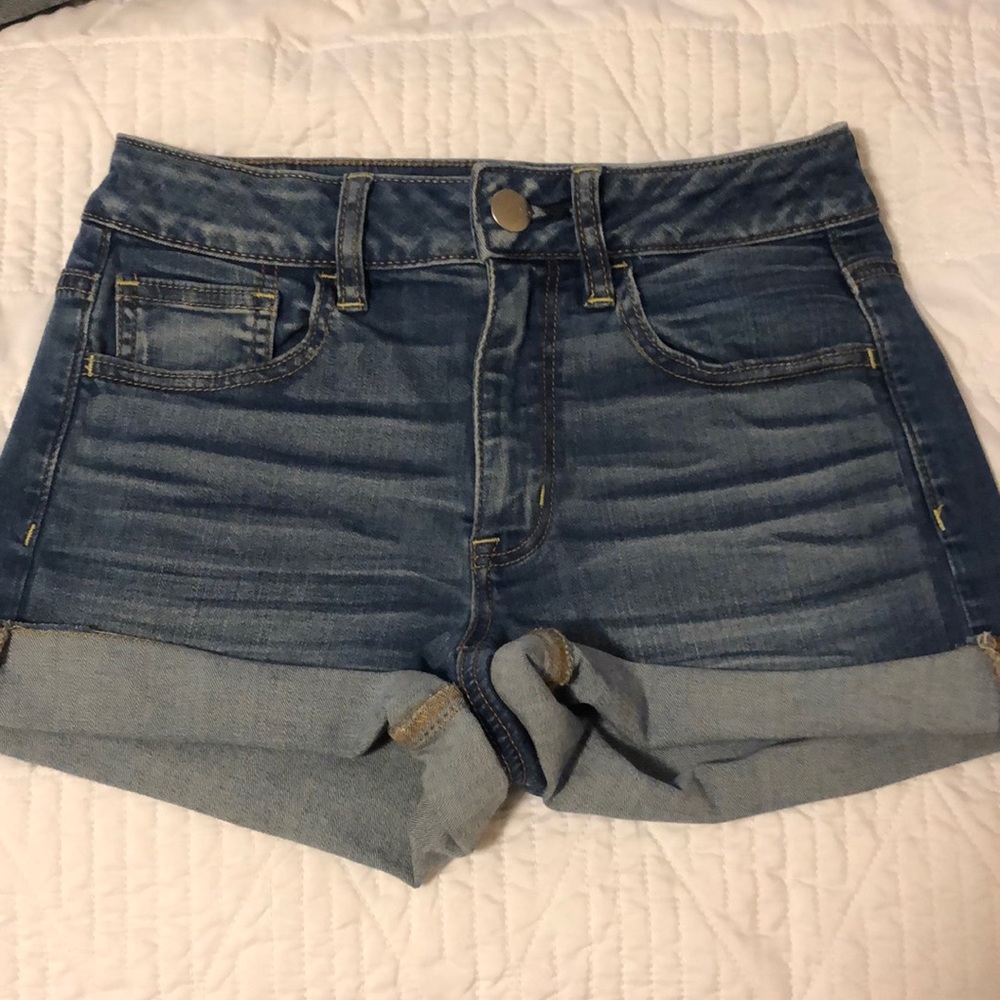 High rise shorts, medium wash
